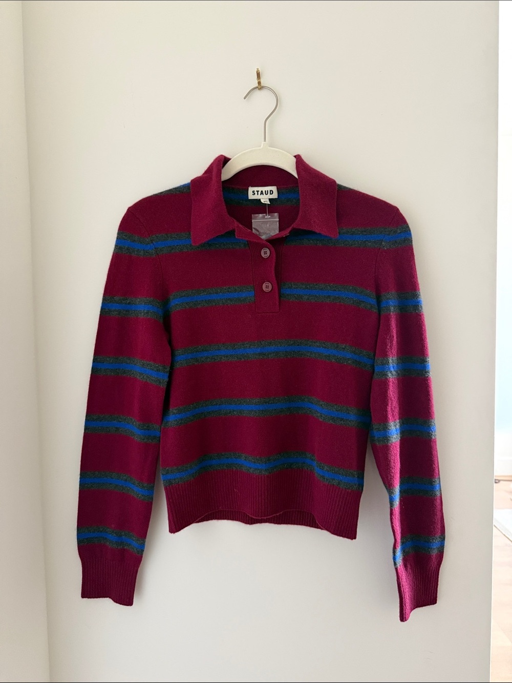 STAUD Polo Sweater with Stripes